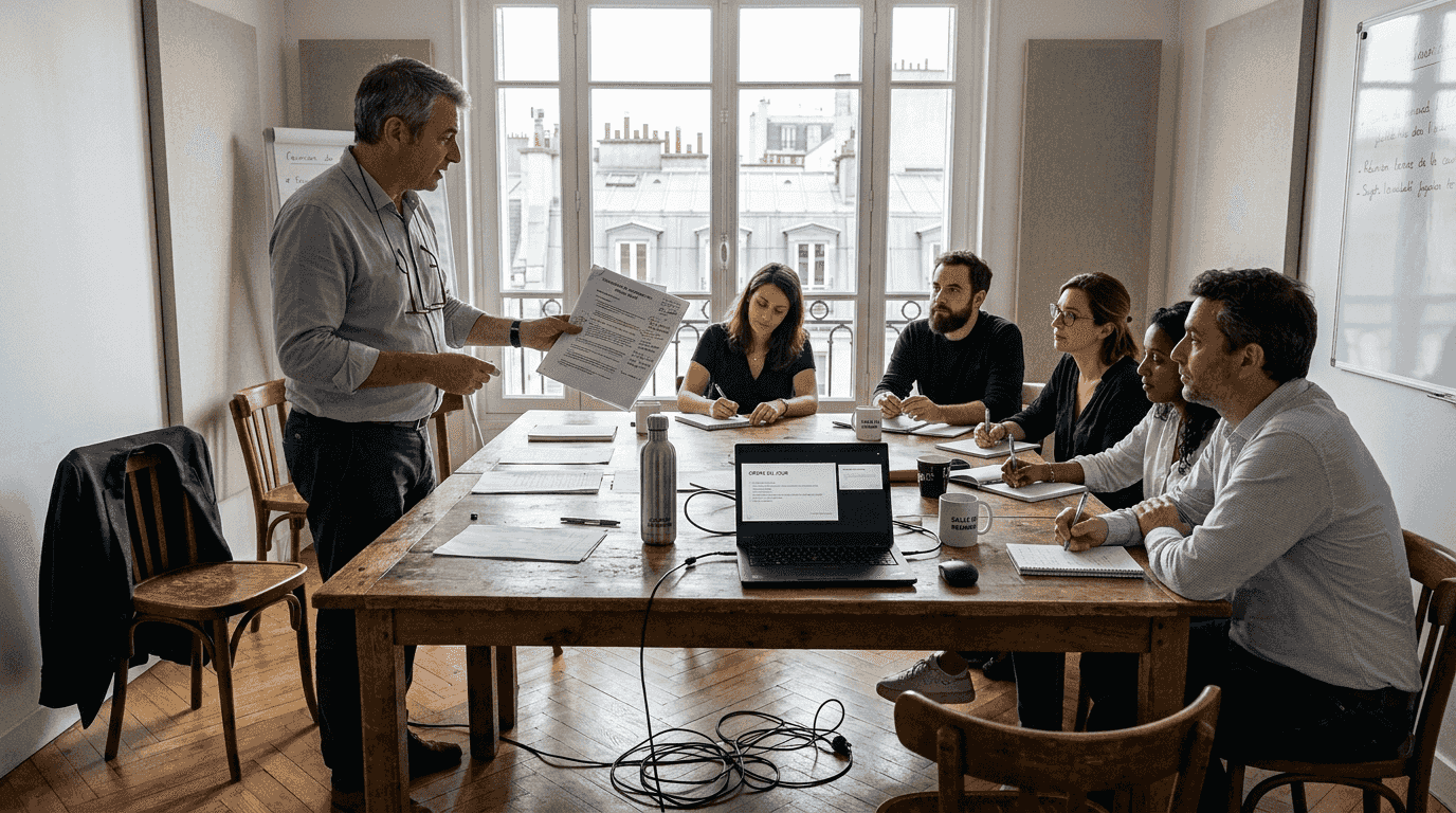 Un formateur maison anime une session en présentiel dans les locaux de l’entreprise.