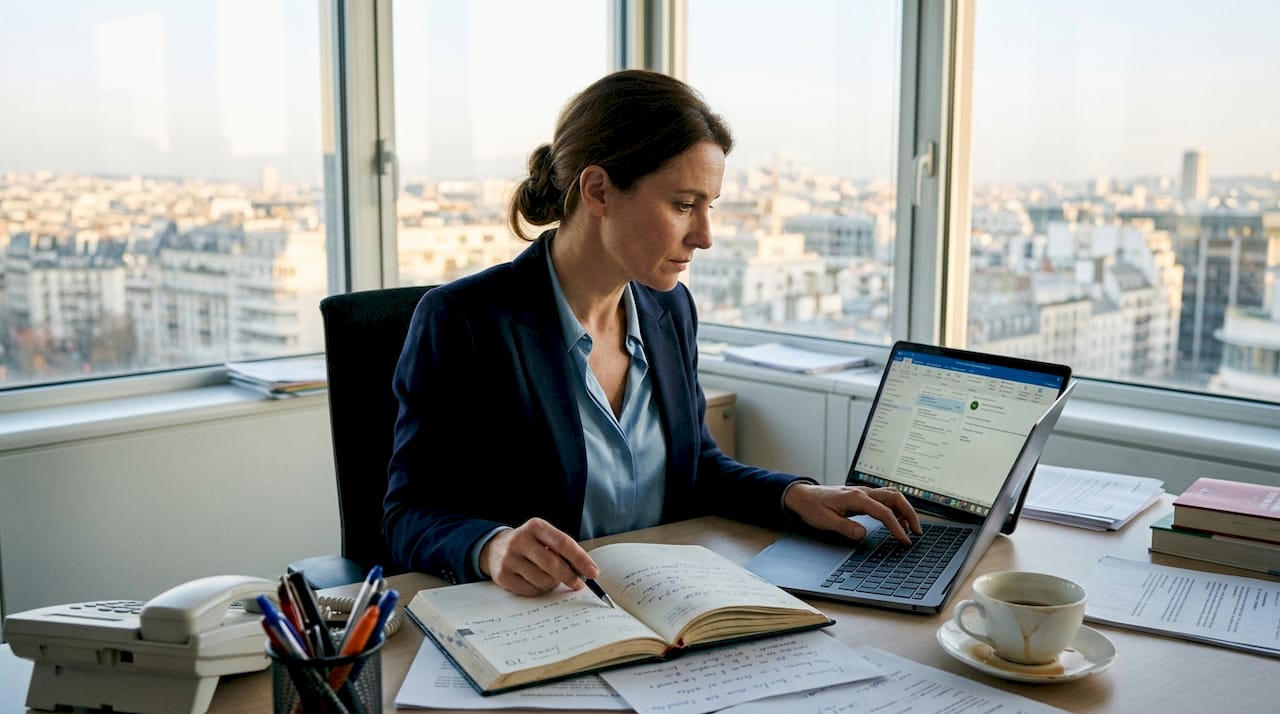 Secrétaire de direction en pleine organisation de l’emploi du temps au bureau.