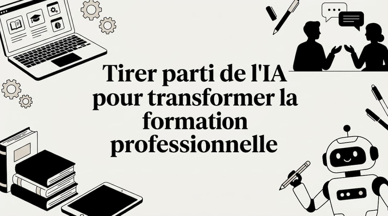 Un titre mis en valeur par des illustrations autour de l’IA et de la formation