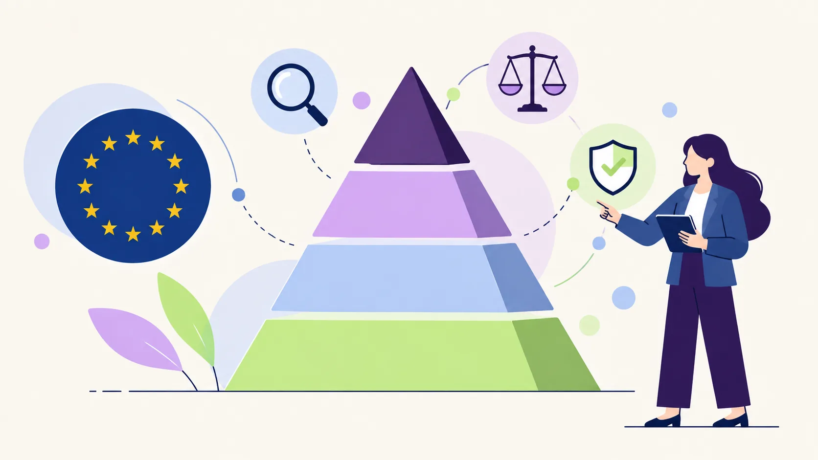 Niveaux de risque de l'AI Act : pyramide des quatre niveaux, de l'interdit au risque minimal